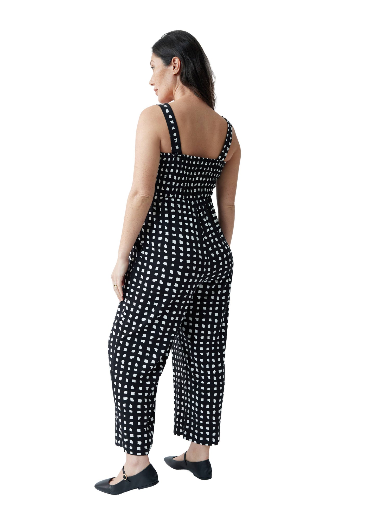 Smocked Bodice Maternity Jumpsuit | Black/White