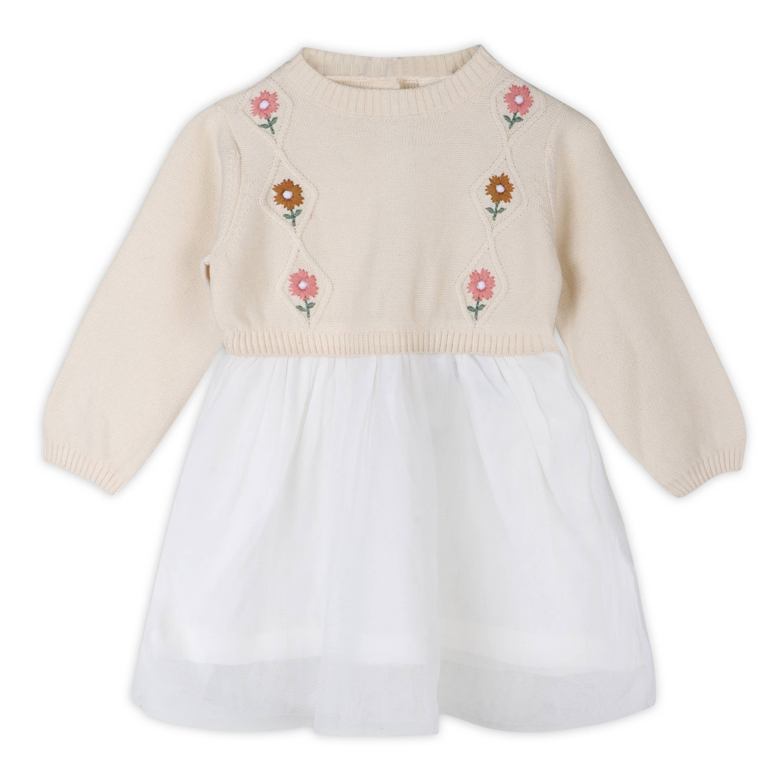 Floral Embroidered Sweater Knit Tutu Baby Dress (Organic) 6-12M / Natural Floral Embroidered Sweater Knit Tutu Baby Dress (Organic) 6-12M / Natural