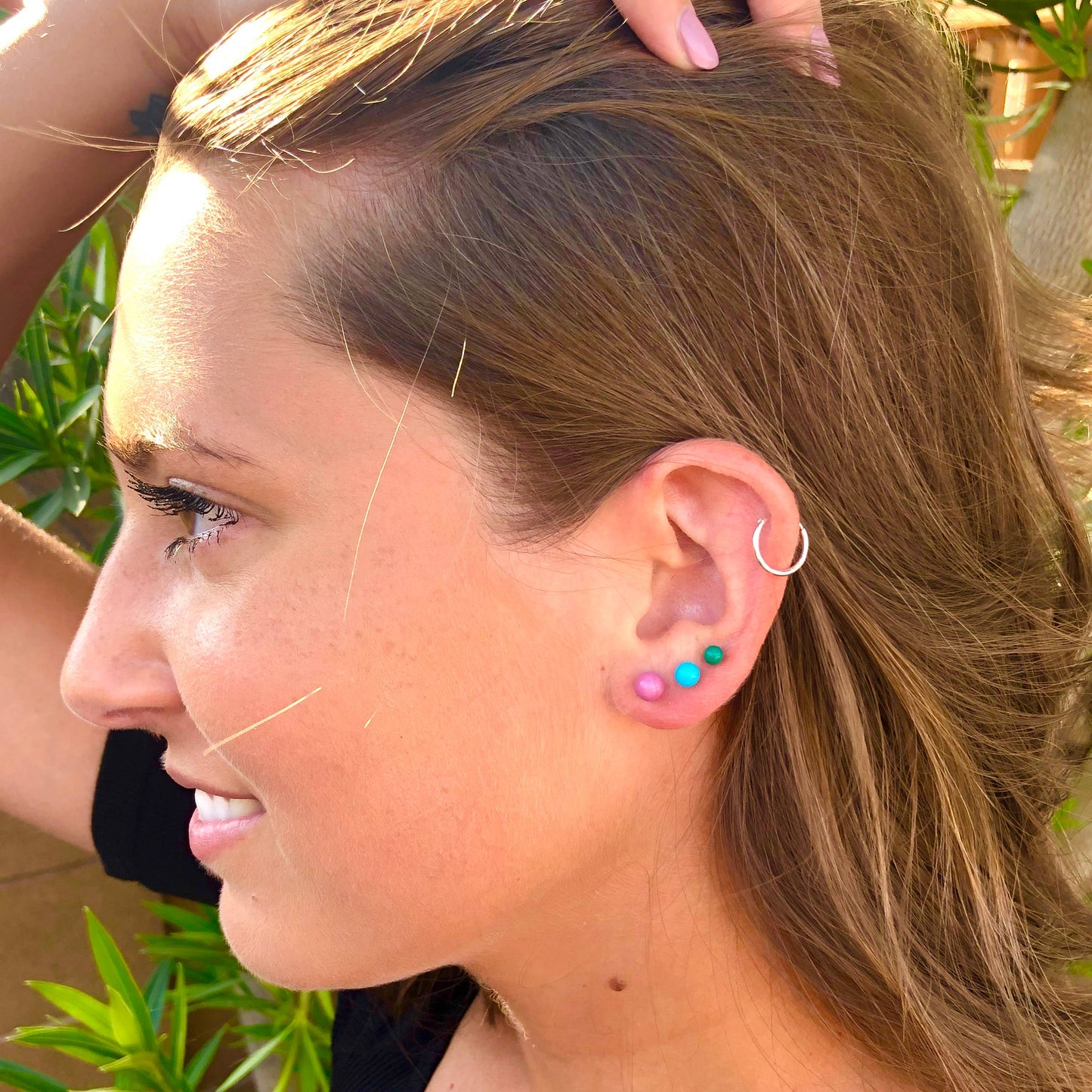 Tiny Emerald Blue & Silver Triangle Geo Studs Earrings Set