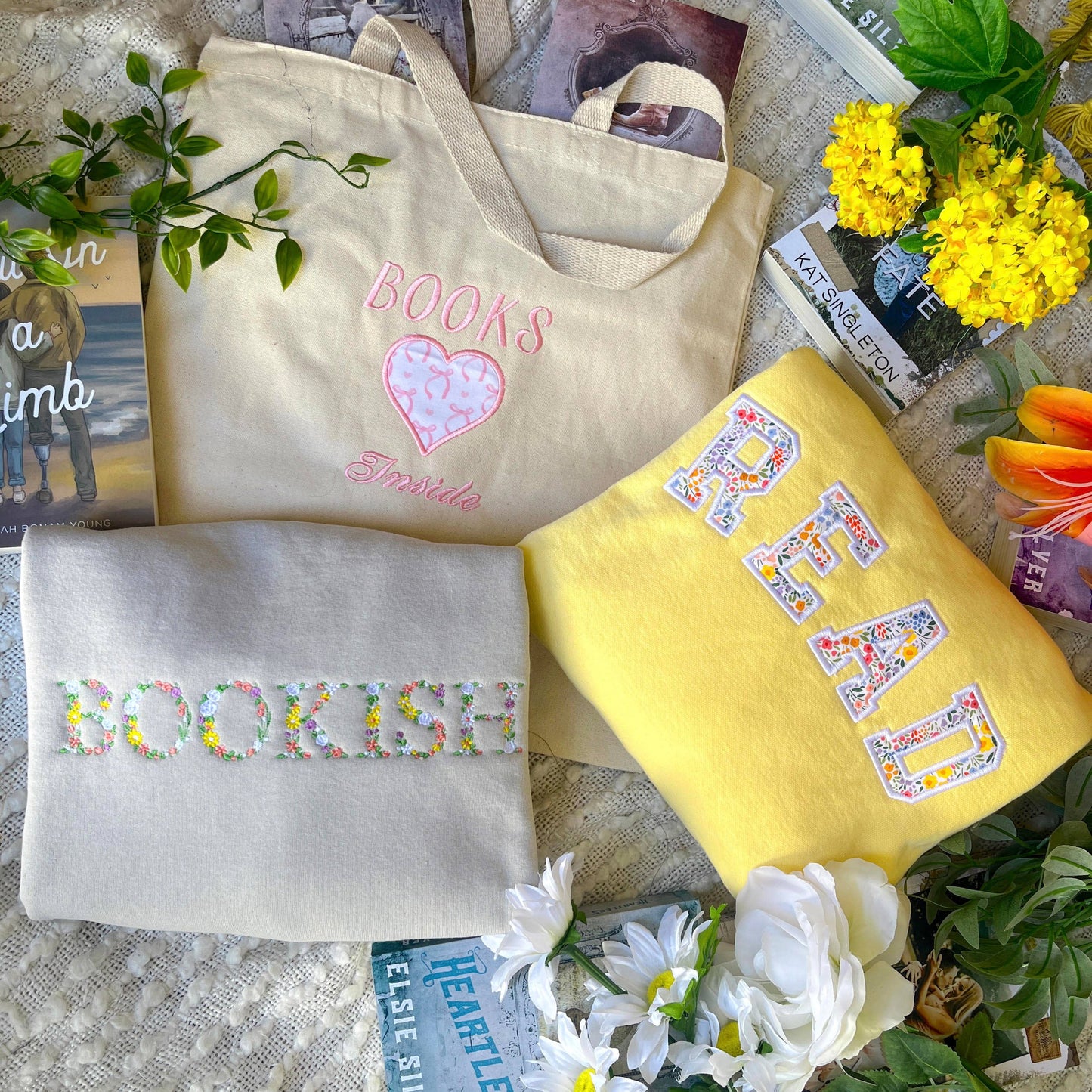 Bookish Floral Embroidered Sweatshirt