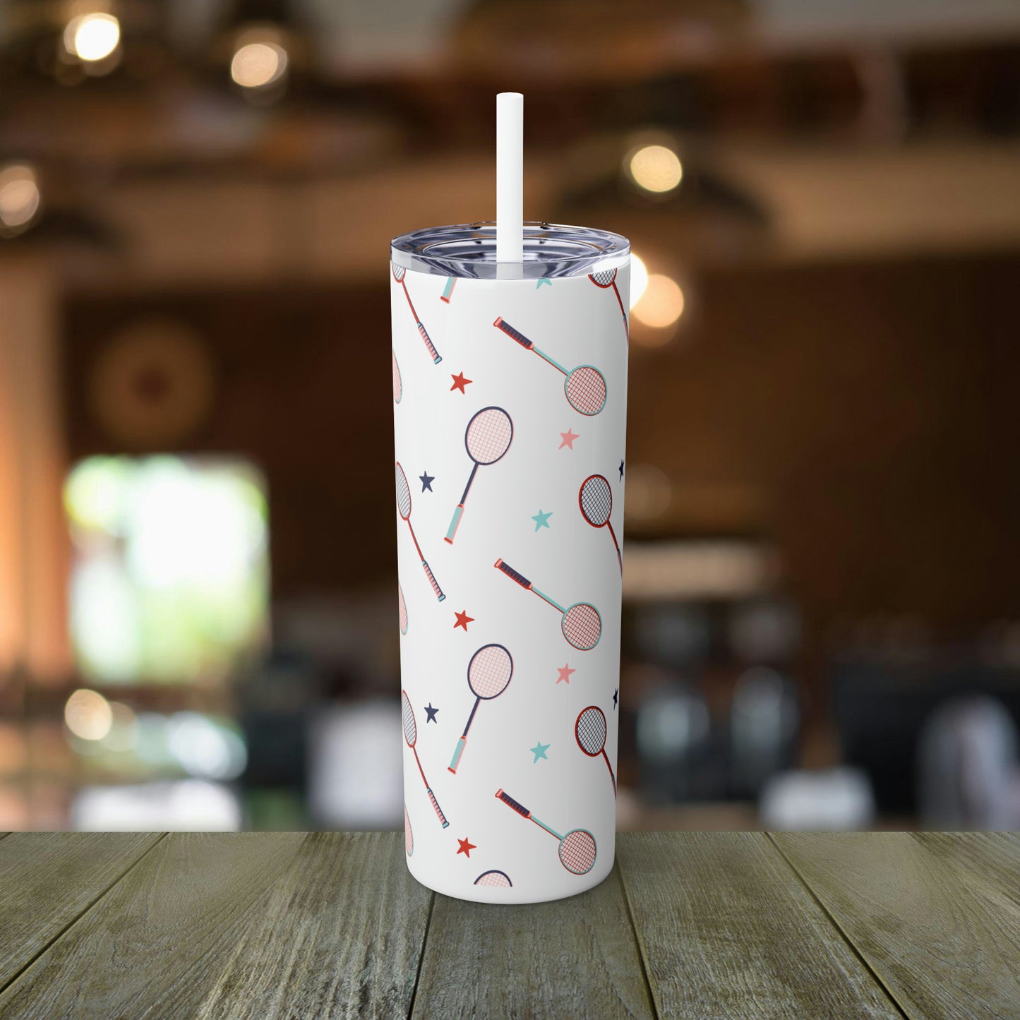 Racket and Stars Skinny Tumbler with Straw, 20 oz