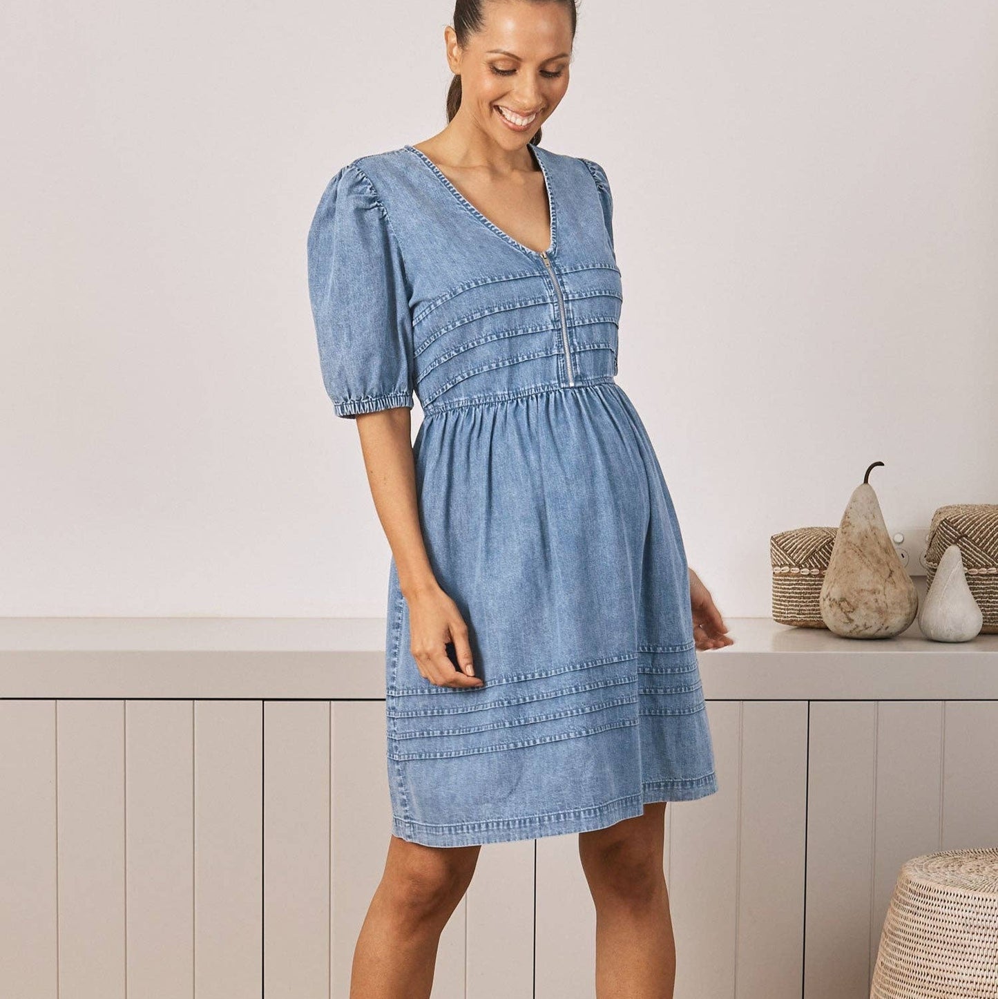 Livie Reversible Maternity Denim Dress | Washed Blue