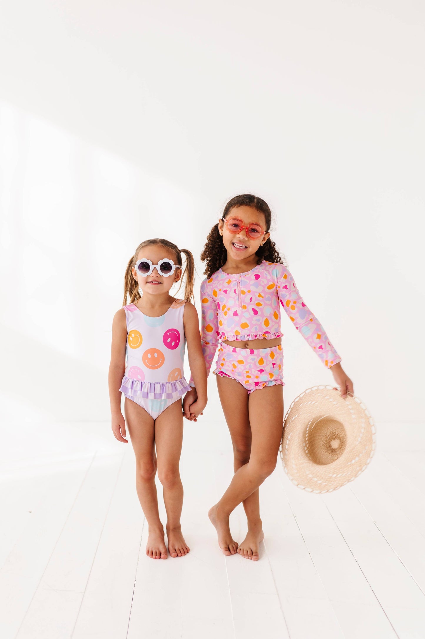 1/4th Zip Rashguard Two-Piece Swimsuit | Pink Leopard