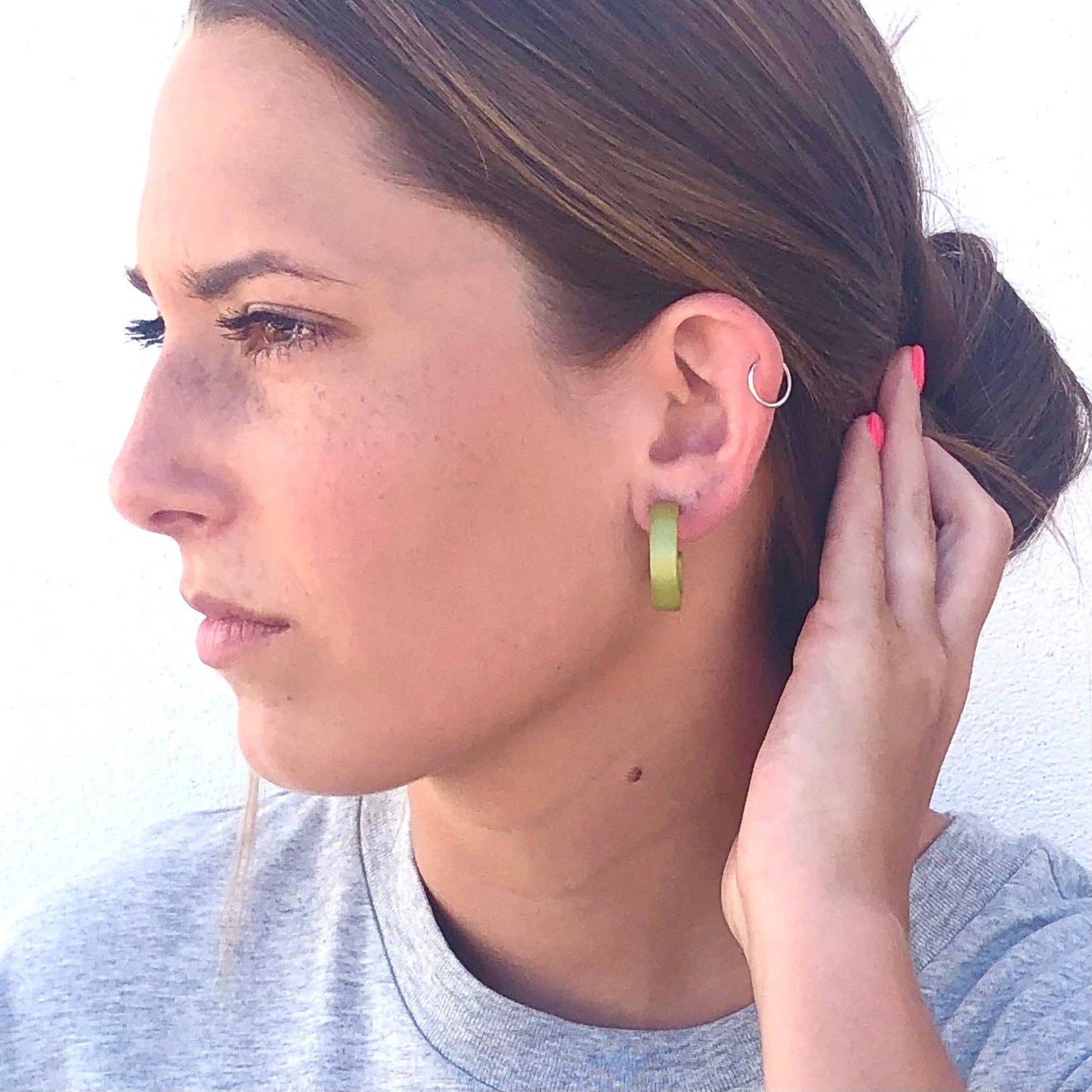 Hot Pink Matte Mini Classic Hoop Earrings