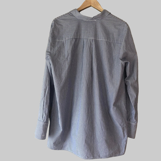 Hatch Maternity The Classic Button Down, Navy/White Microstripe, Size 3 (Pre-Loved)