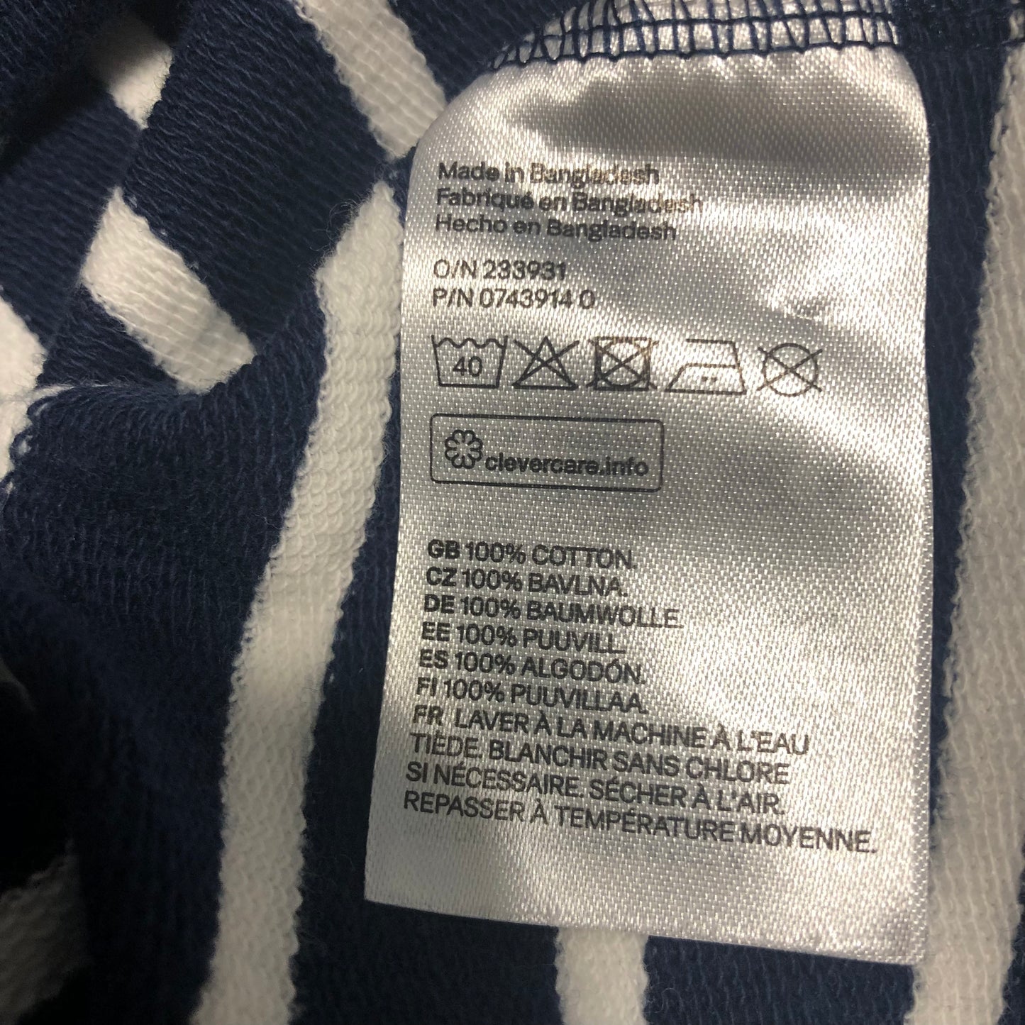 H&M Navy White Stripe Cotton Sweatshirt, 9-12M (Pre-Loved)