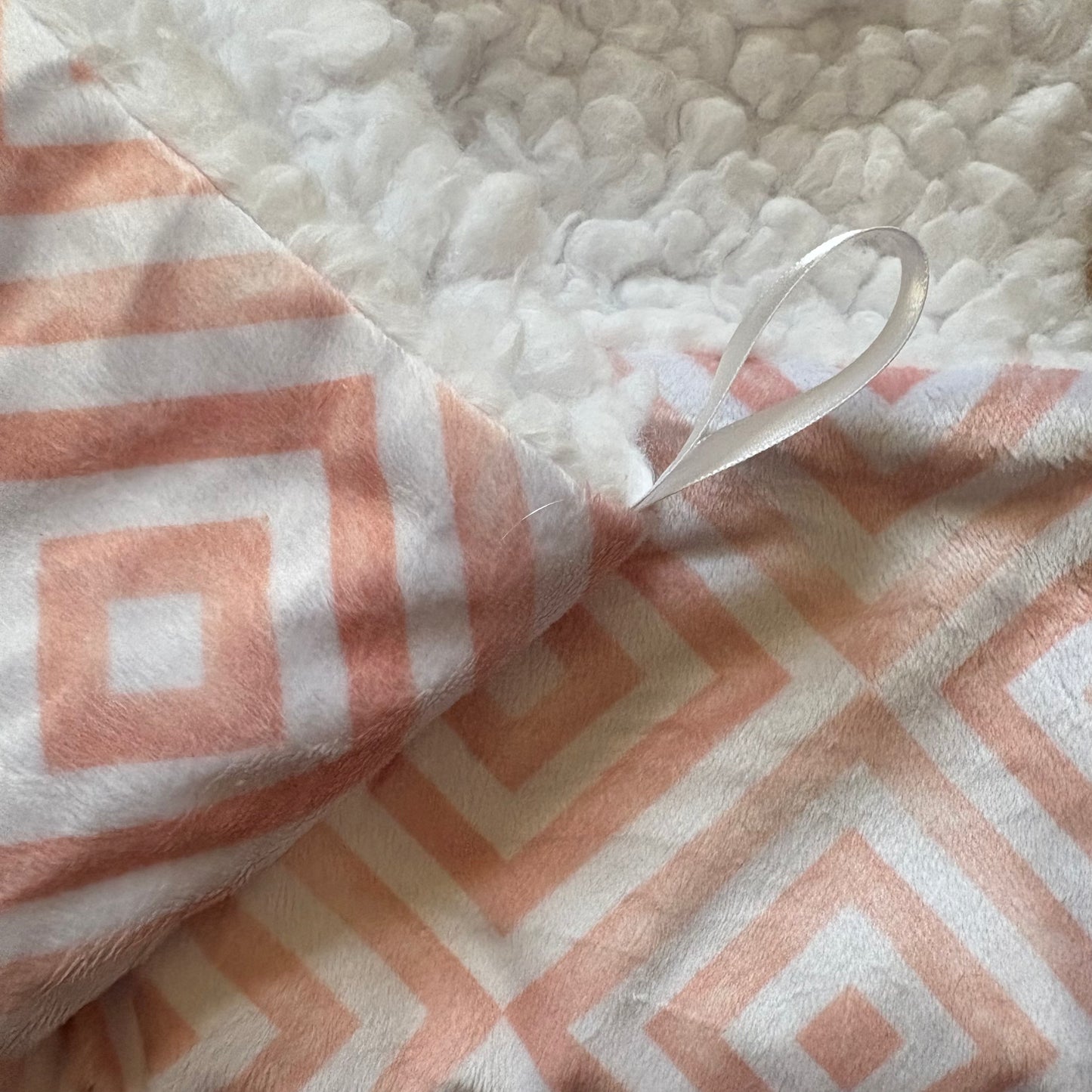 Minky Security Blanket | 17" x 17" | Pink & White