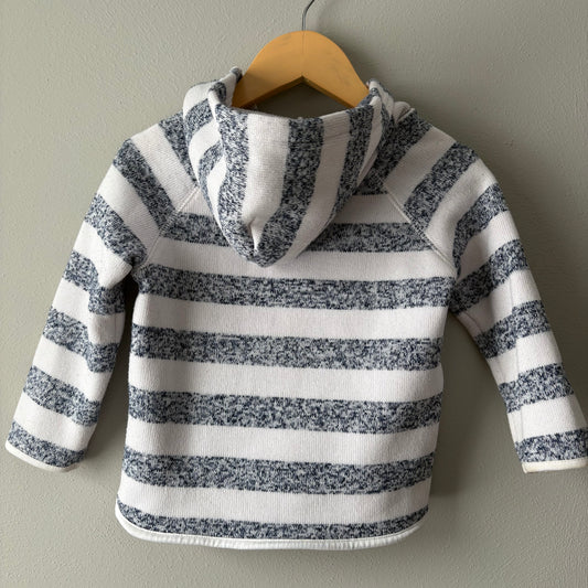 Hooded Zip Up Sweatshirt, 12-18M | Navy & White Stripes (Pre-Loved)