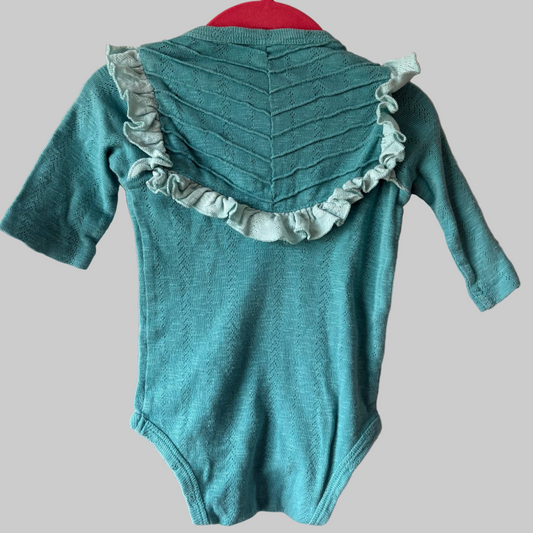 Organic Cotton Long Sleeve Bodysuit, 6-12M | Teal (Pre-Loved)
