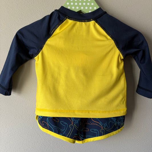 Swim Trunks + Shirt, 0-3M | Dinosaurs (Pre-Loved)