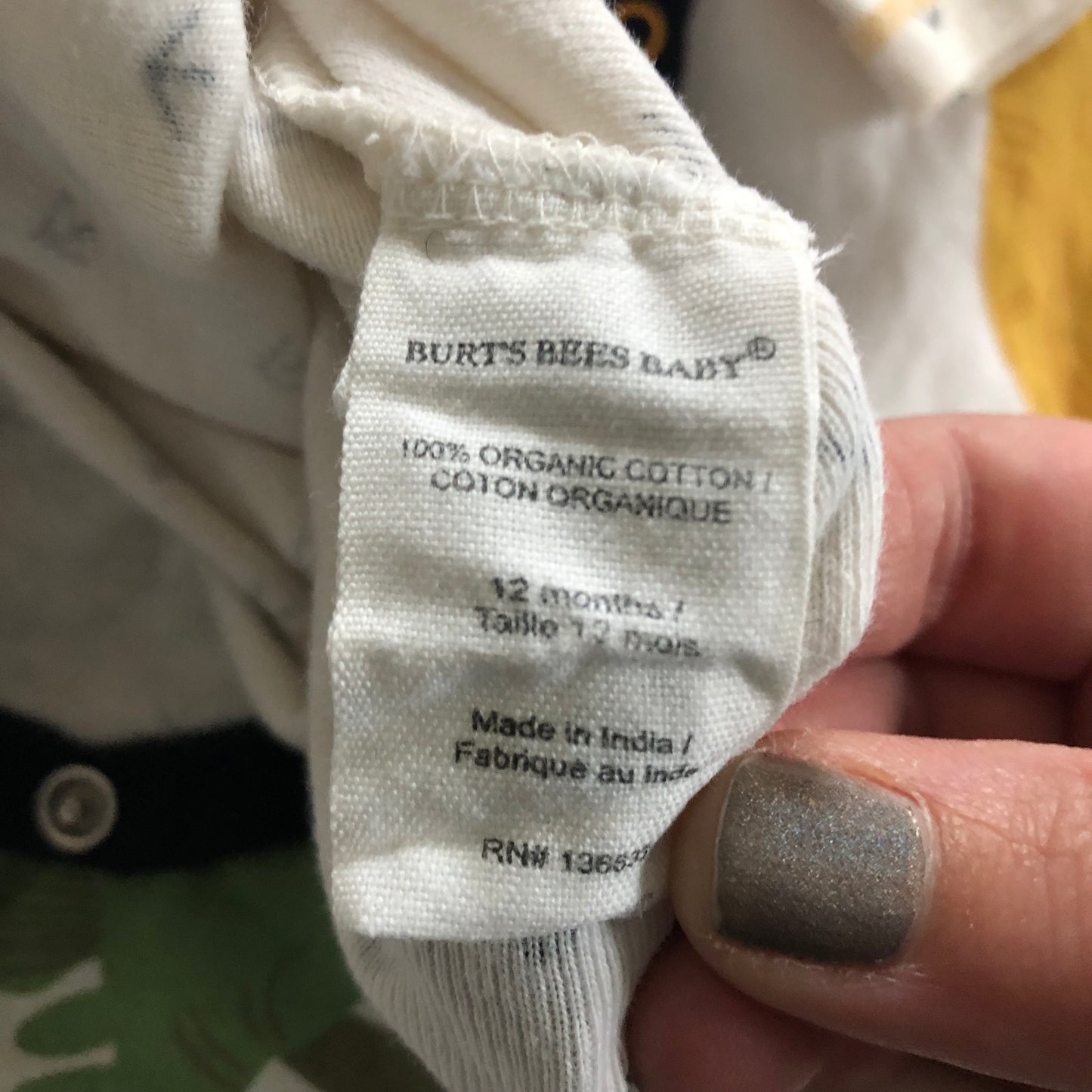 Burt's Bees Baby Long Sleeve Bodysuit, Navy and Cream, 12M (Pre-Loved)