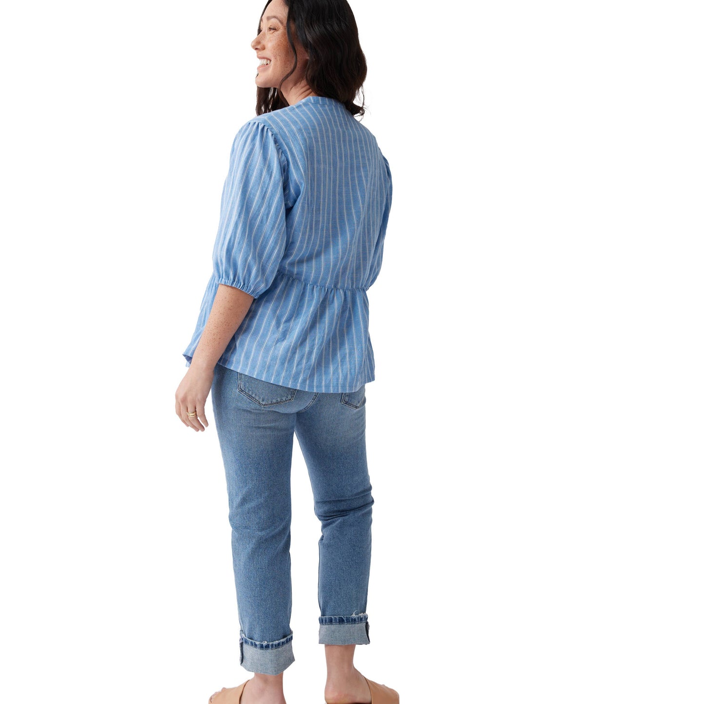 Maternity Peplum Shirt | Blue & White Stripes