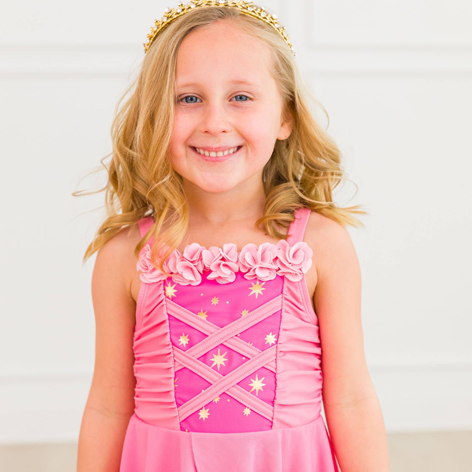 one piece princess dress strapless open back dress Girls Tower Princess Dress-Up Skirted One Piece with 3D Flowers My Cobblestone Cottage