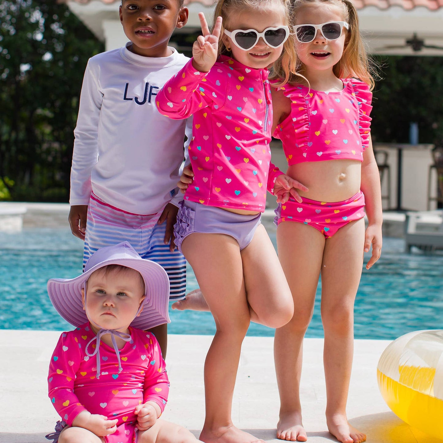 Baby Girl Long Sleeve One-Piece Swimsuit | Colorful Hearts
