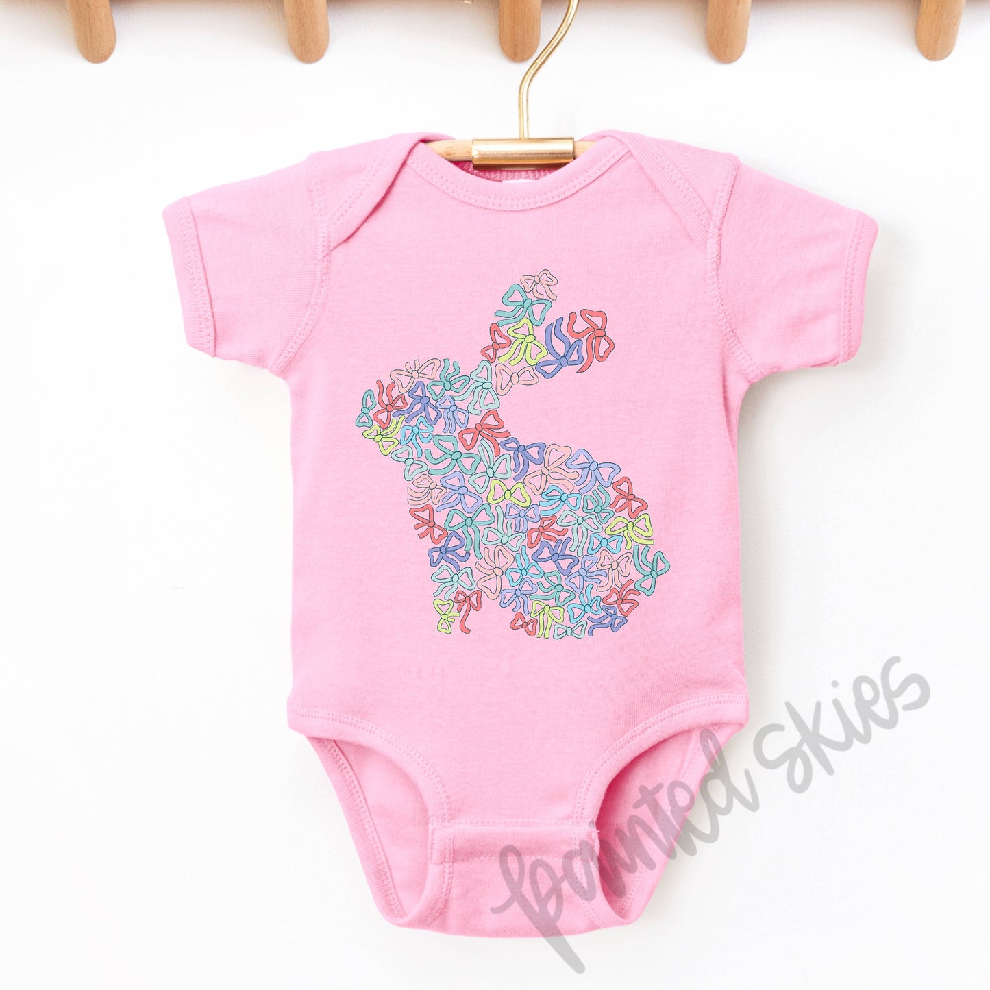 Colorful Bows Bunny Baby Bodysuit | Pink