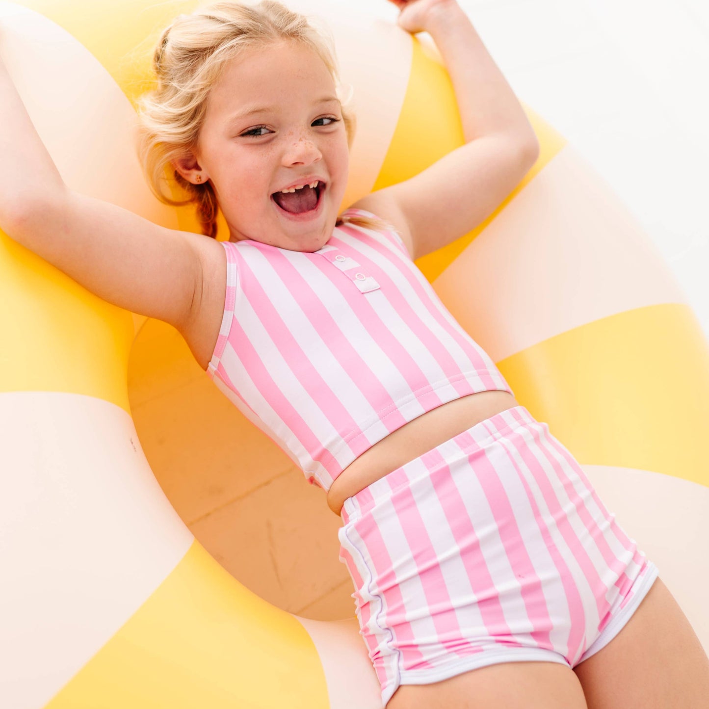 Girls' Boy Shorts Two-piece Swimsuit | Pink Stripes