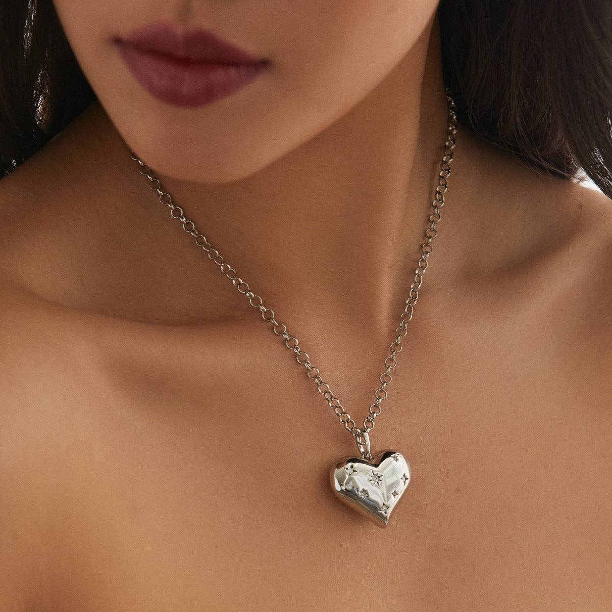 Cosmic XL Heart Pendant - Silver