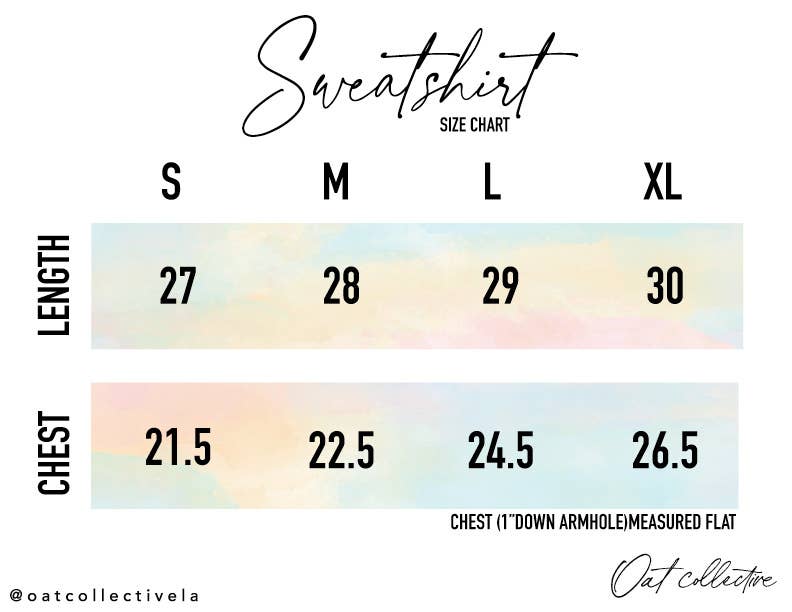 Sweatshirt size chart