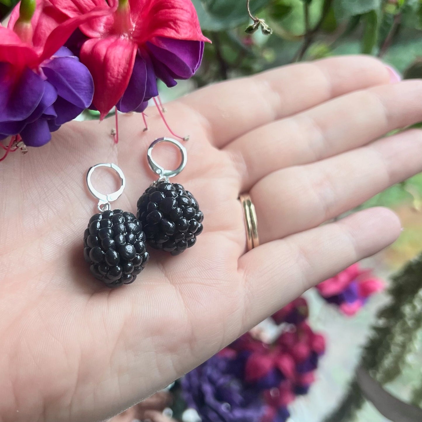 Handmade Blackberry Clay Dangling Earrings