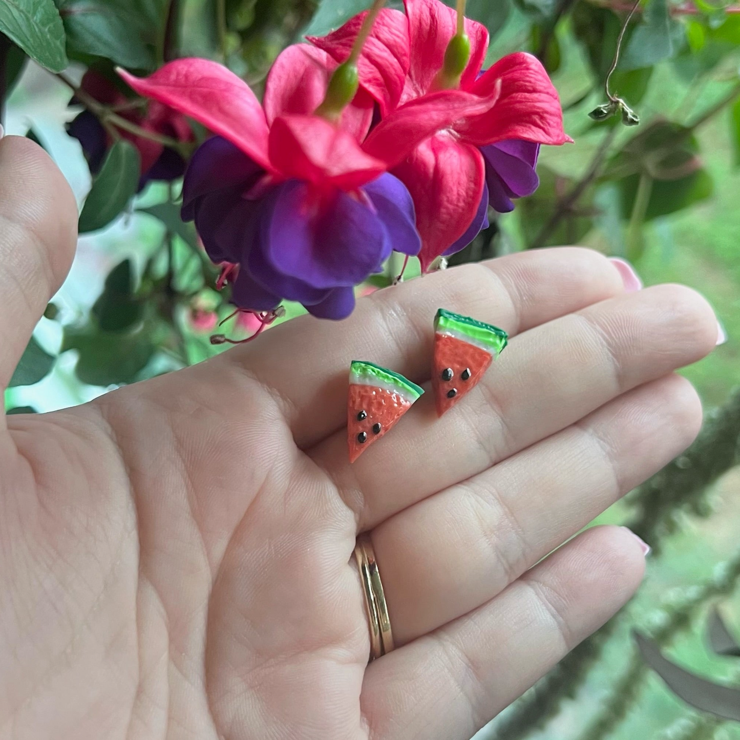 Watermelon Slice Clay Stud Earrings