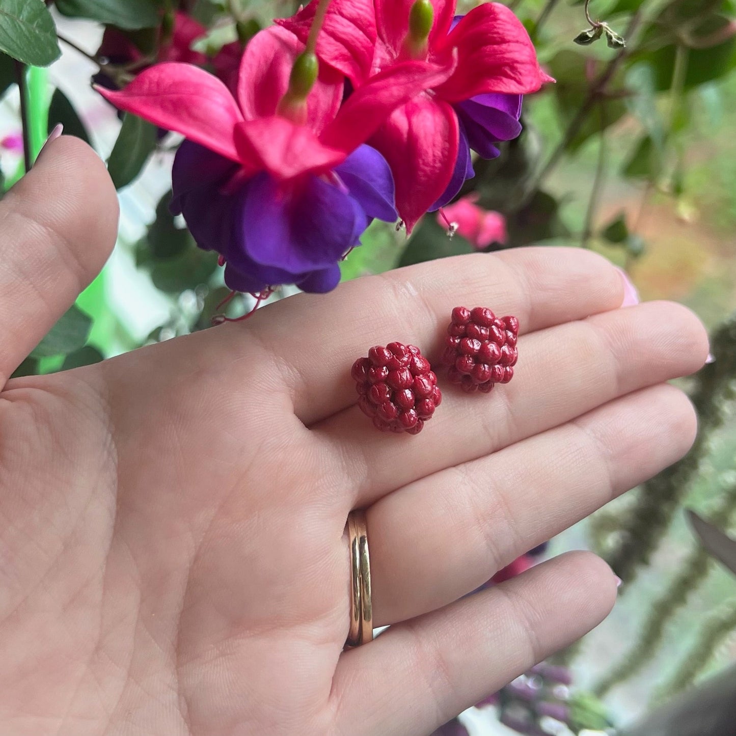 Handmade Raspberry Clay Earring Studs