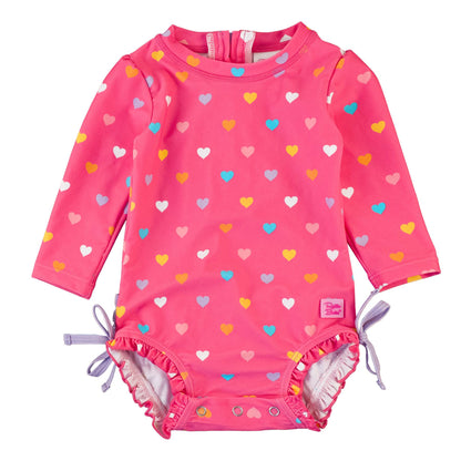 Baby Girl Long Sleeve One-Piece Swimsuit | Colorful Hearts