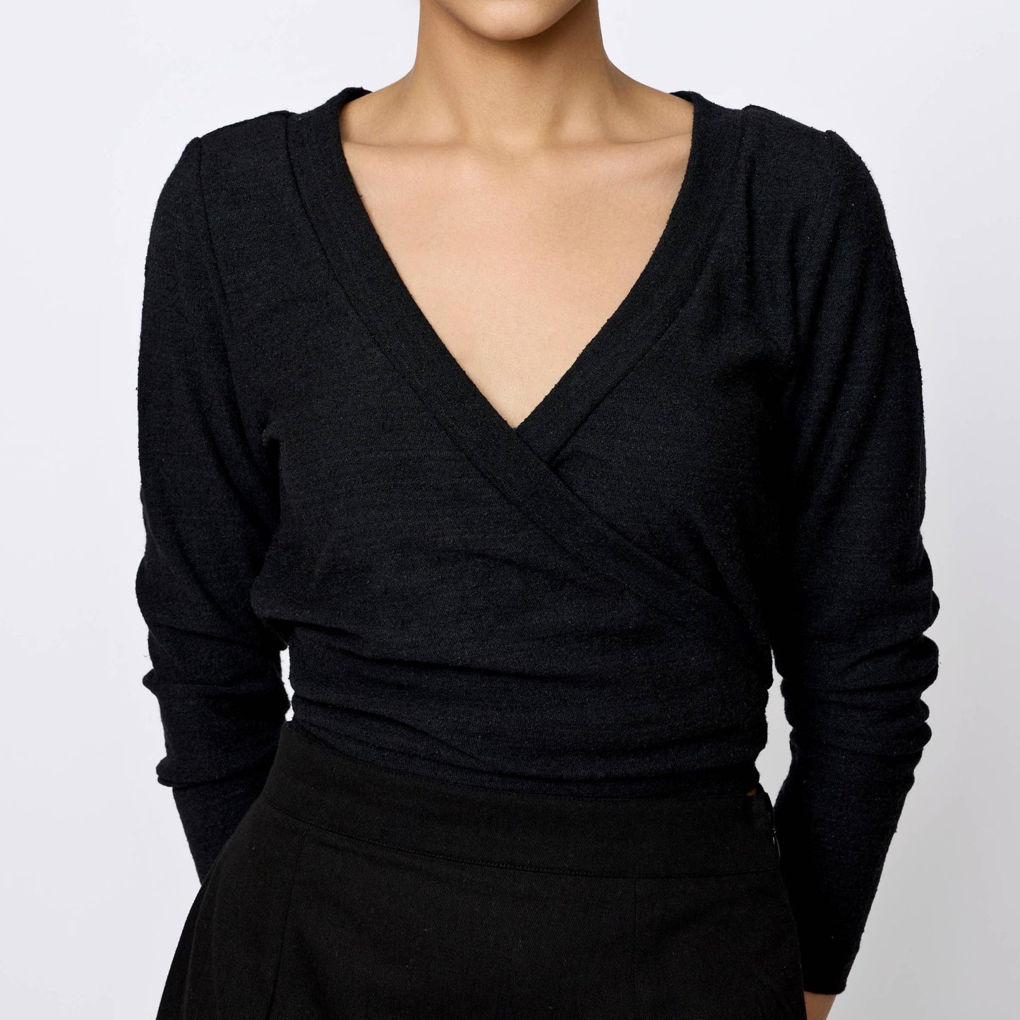 Ballet Wrap Top, black silk noil