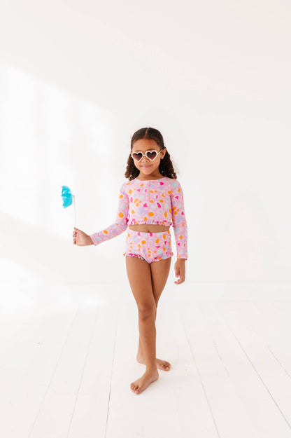 1/4th Zip Rashguard Two-Piece Swimsuit | Pink Leopard