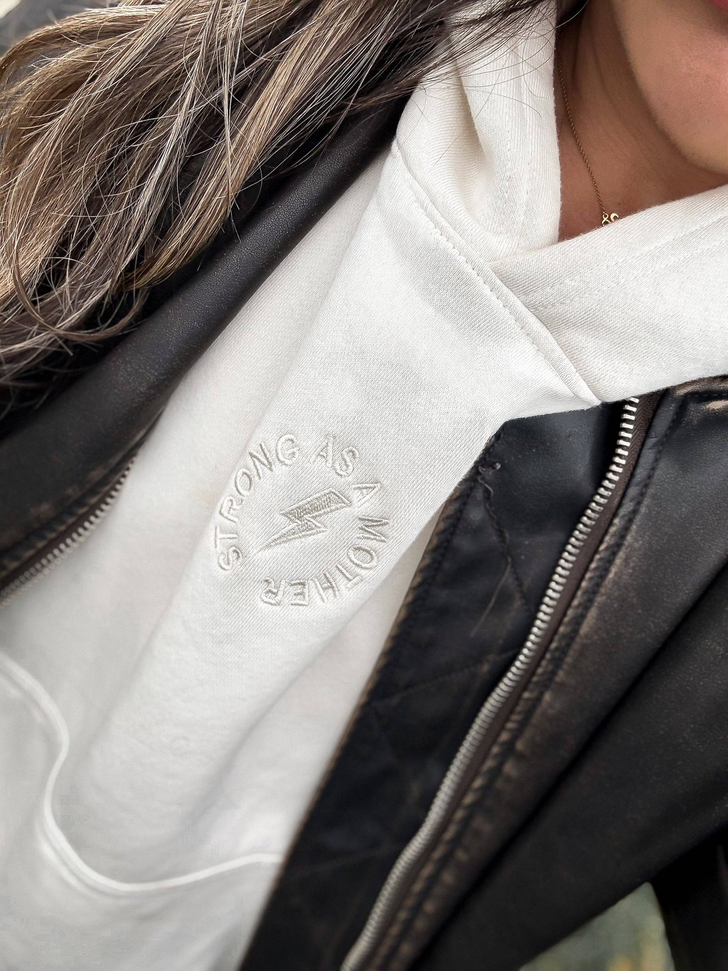 Strong as a mother® embroidered hoodie