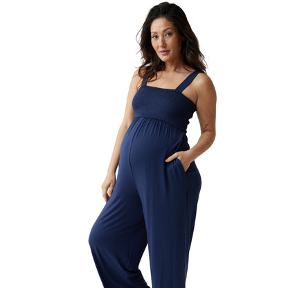 Smocked Bodice Maternity Jumpsuit | Navy