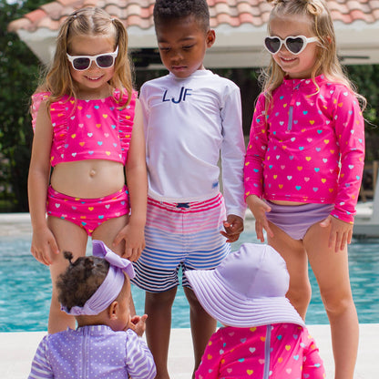 Baby Girl Long Sleeve One-Piece Swimsuit | Colorful Hearts