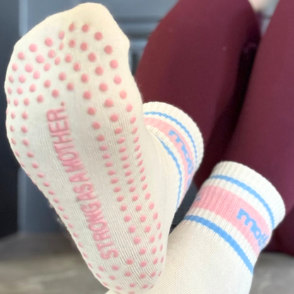 Strong as a Mother Grip Socks | Pink & Blue