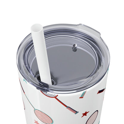 Racket and Stars Skinny Tumbler with Straw, 20 oz