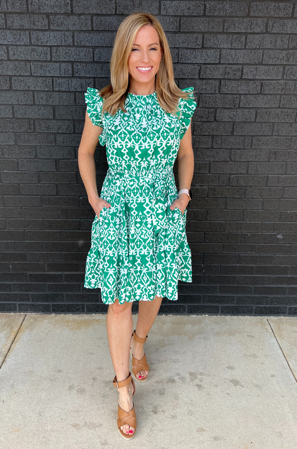 Belted Green Print Nursing/Pumping Dress