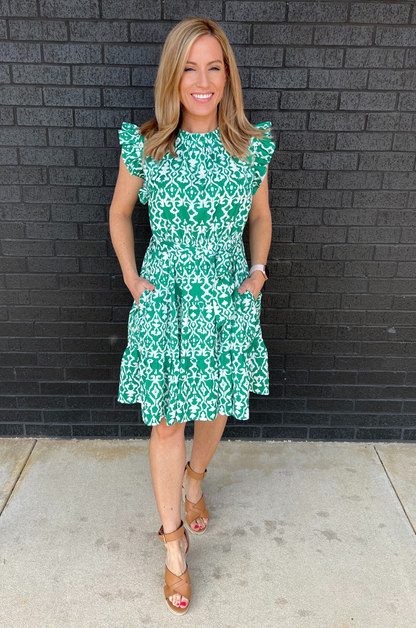 Nursing Dress | Belted | Green Print