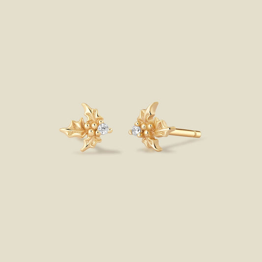Birth Flower Stud Earrings | December Holly