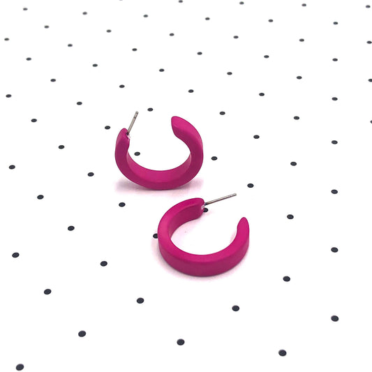 Hot Pink Matte Mini Classic Hoop Earrings