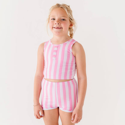 Girls' Boy Shorts Two-piece Swimsuit | Pink Stripes