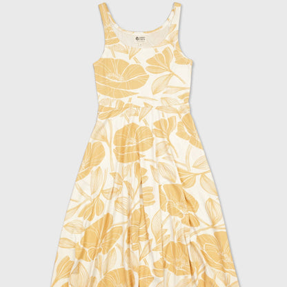 Organic Midi Fit + Flare Dress | Golden Poppies