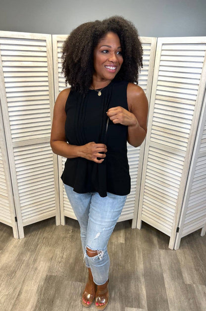 Pleated Peplum Nursing Tank Top | Black
