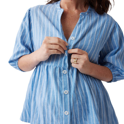 Maternity Peplum Shirt | Blue & White Stripes