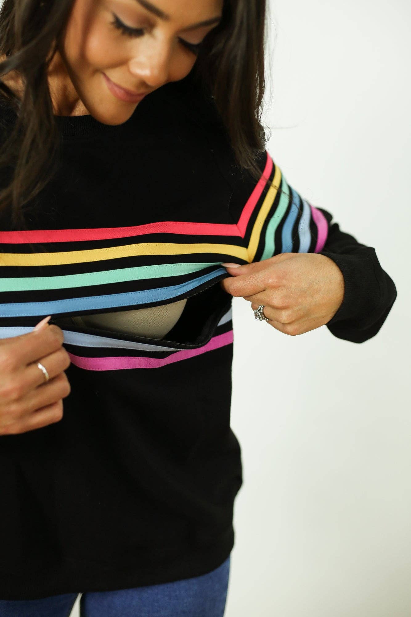 Six Stripe Invisible Zip Breastfeeding Sweatshirt