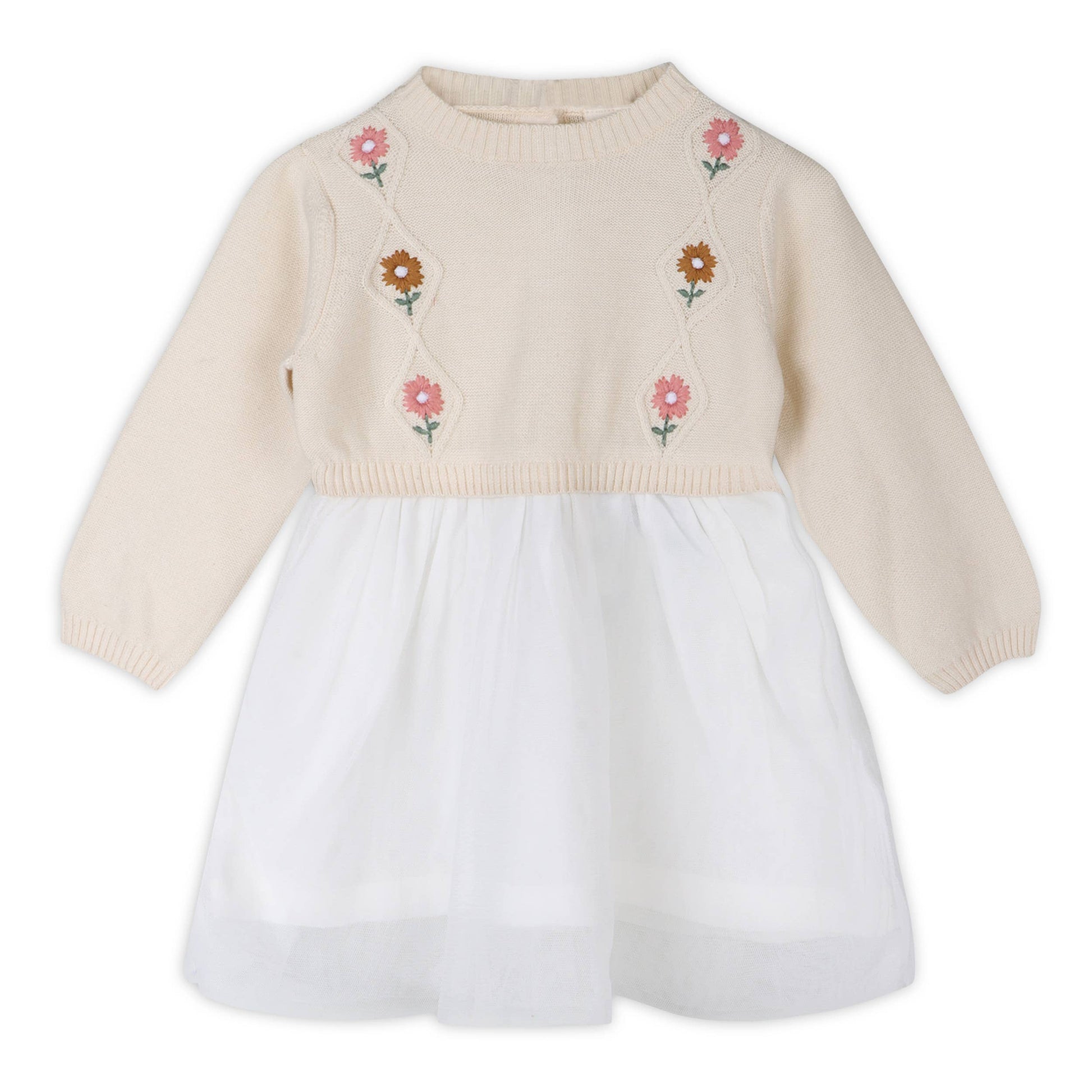 Floral Embroidered Sweater Knit Tutu Baby Dress (Organic) Athena's Market Floral Embroidered Sweater Knit Tutu Baby Dress (Organic) Athena's Market