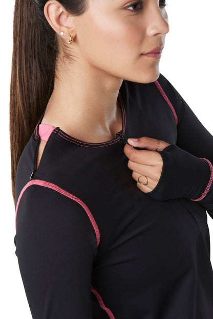 Long-Sleeved Tennis Dress | Black/Neon Pink