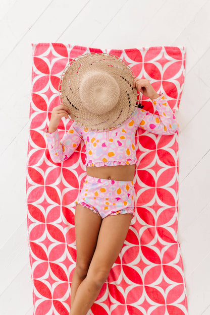 1/4th Zip Rashguard Two-Piece Swimsuit | Pink Leopard