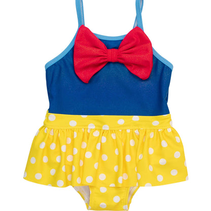 Girls' Royal Blue & Yellow Princess Big Bow Skirted One-Piece Swimsuit