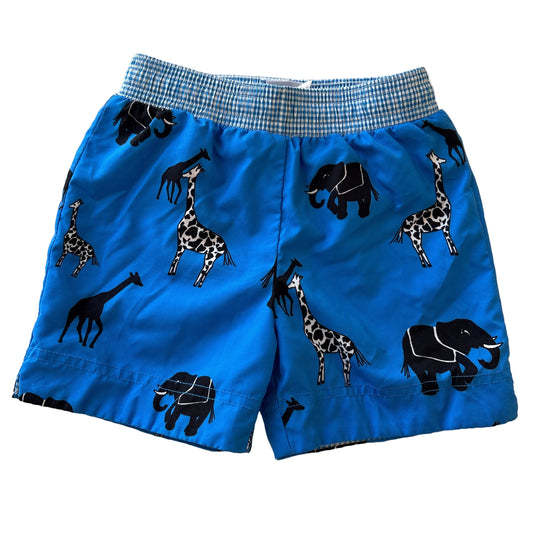 animal print swim trunks in blue