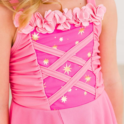Royal Pink Princess Dress-Up Skirted One-Piece Swimsuit