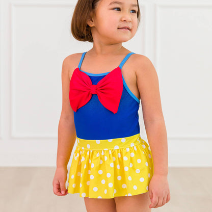 Girls' Royal Blue & Yellow Princess Big Bow Skirted One-Piece Swimsuit