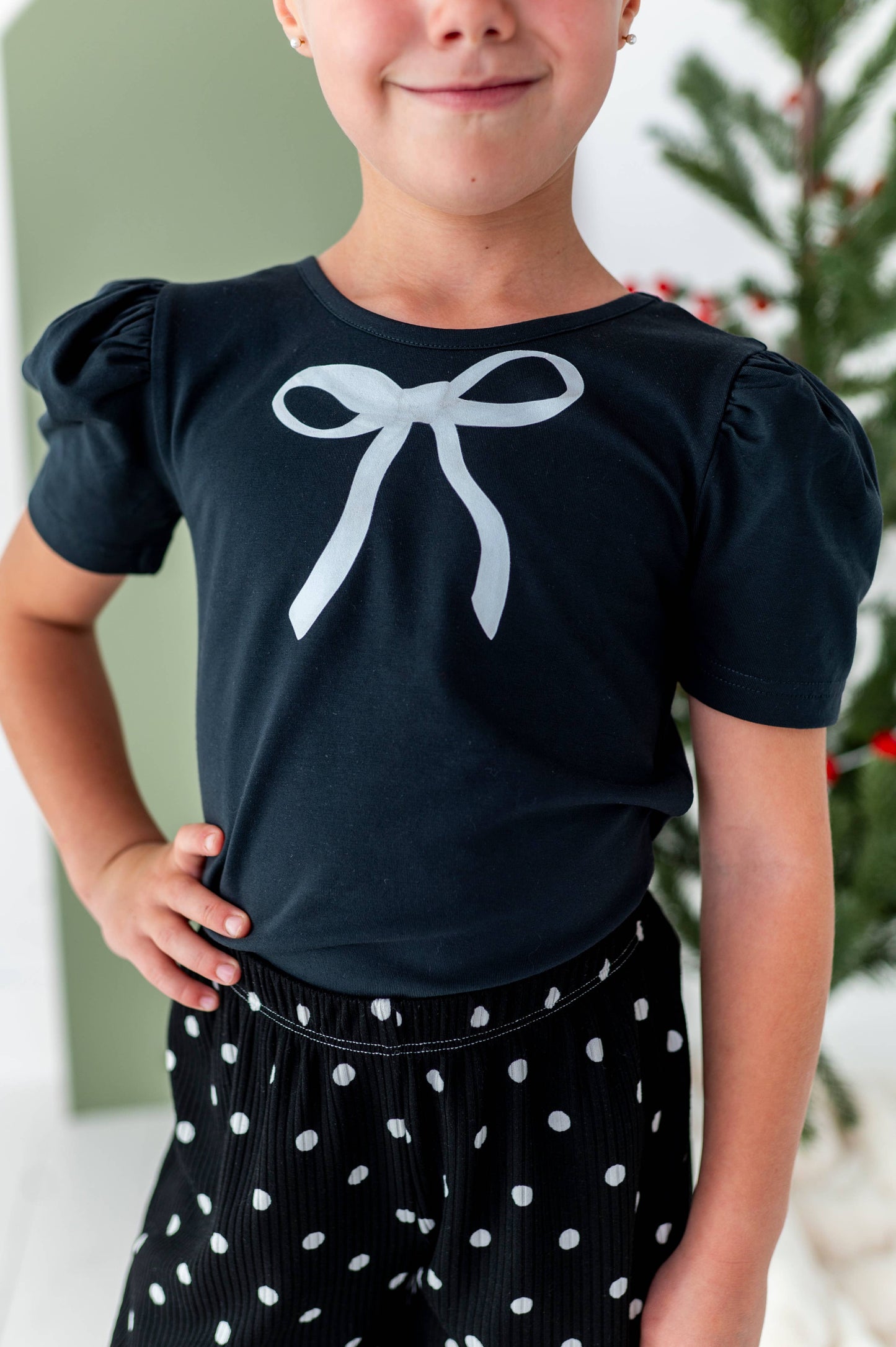 Black Bow | Puff Shoulder Tee